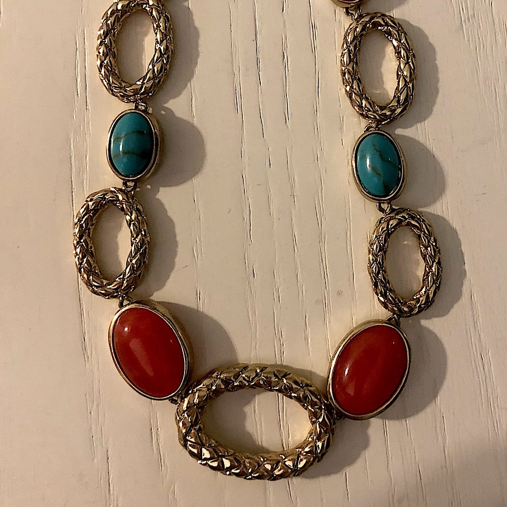 Monet gold necklace w/turquoise & coral stones